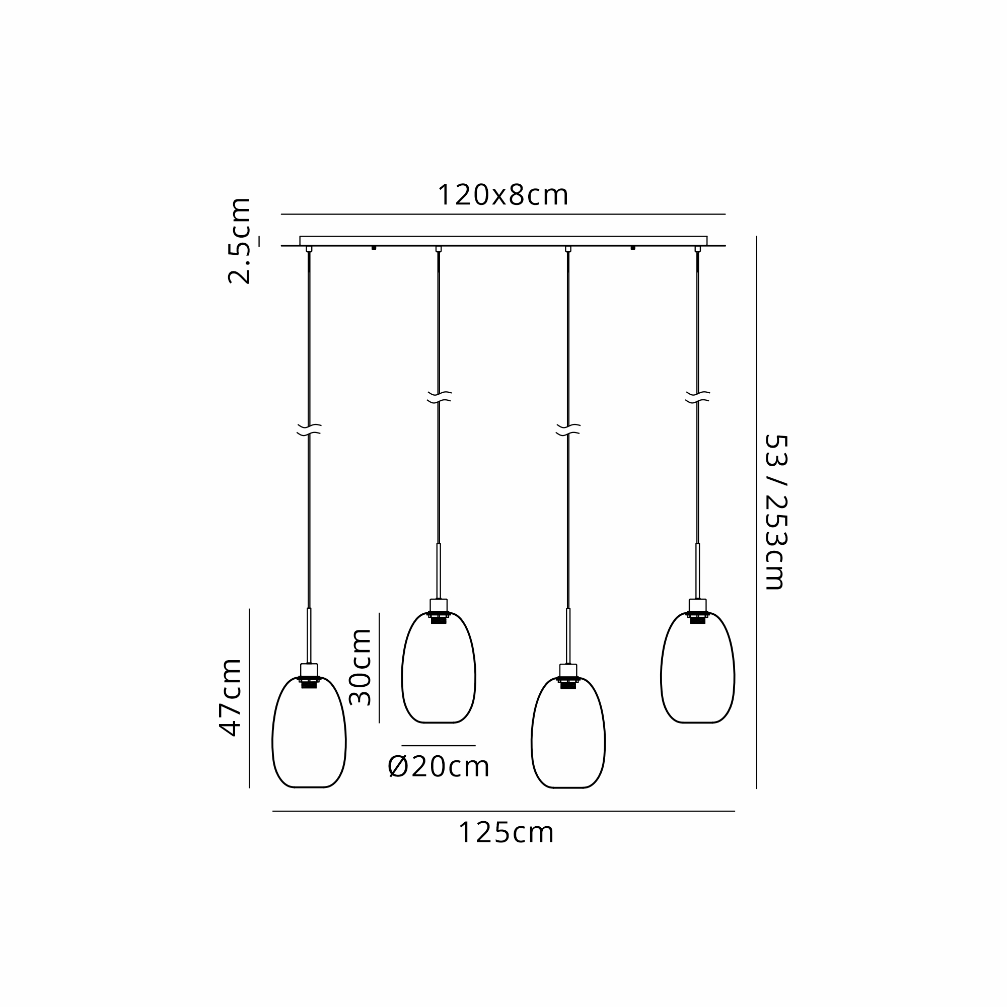 DK1404  Lori Linear Pendant, 4 Light Adjustable E27, Satin Nickel/Smoke Slim Curved Trapezium Shades